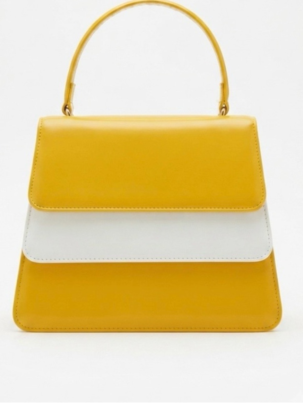 Yellow & White Structured Top-Handle Bag